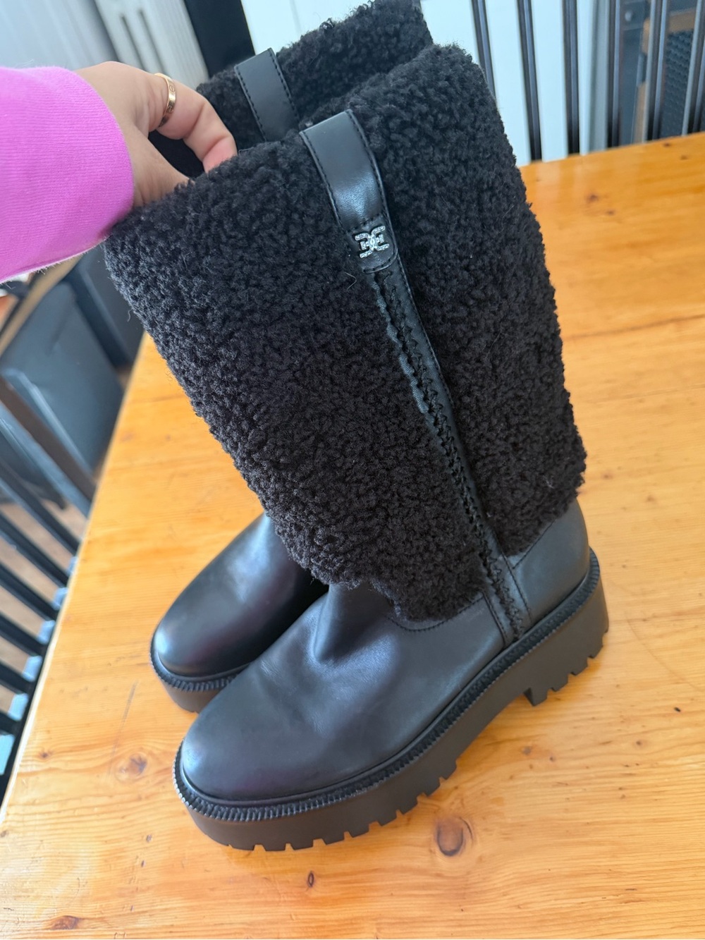 Sam Edelman Elfie Black Faux Shearling Platform Lug Boots